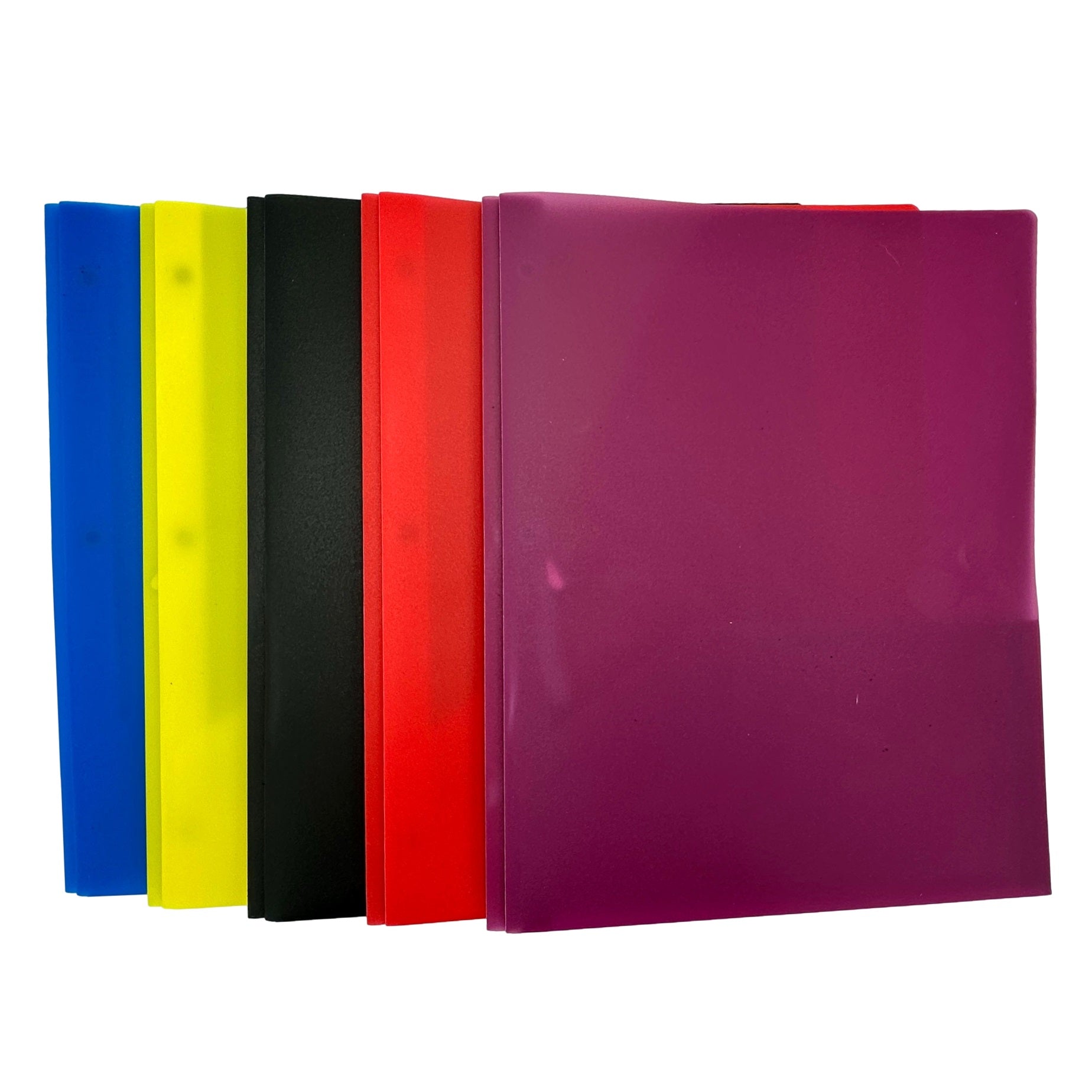 Stack of colorful plastic folders.